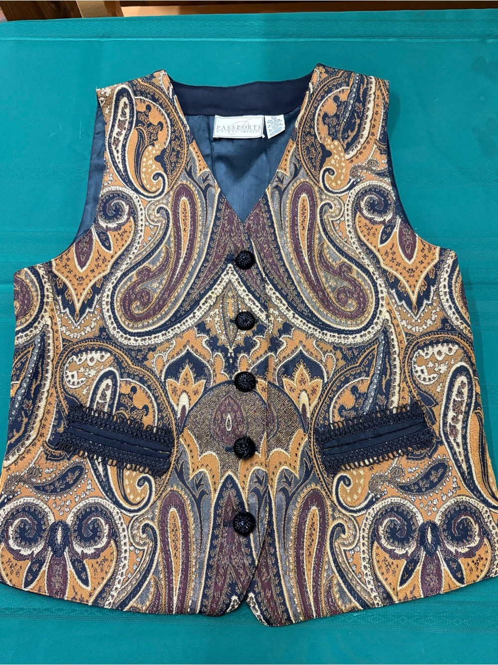 Whimsical Goth Festival Paisley Vest in Black and Gold